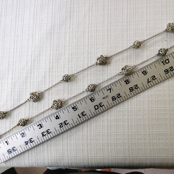 Necklace Silver Long  Statement Chain Bauble Ball Vintage - Picture 9 of 11